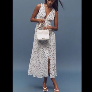 Reformation Ceara Floral Midi Dress Size 10 Feminine Wedding Guest Plunge Neck